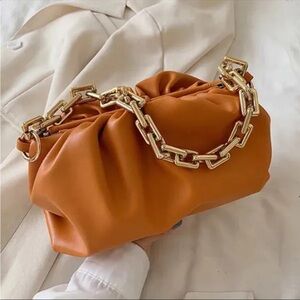 Elegant Tan Chain Shoulder pouch clutch Bag designer